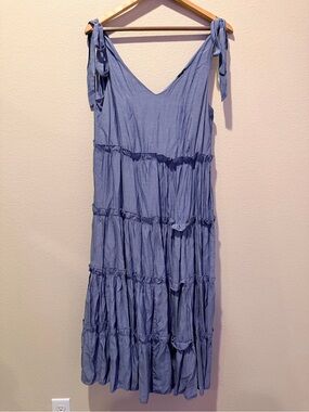 bigHit Blue Tie-Shoulder Tiered Maxi Dress Size Large #0189
